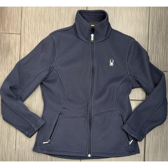Spyder Womens Core Full Zip Knit Long Sleeve Waffle Fleece Navy Blue Size Large - Picture 1 of 5